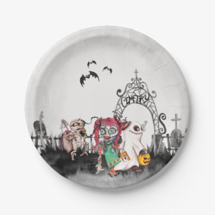 Trick oder behandelnde Halloween-Papierplatte Pappteller