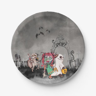 Trick oder behandelnde Halloween-Papierplatte Pappteller
