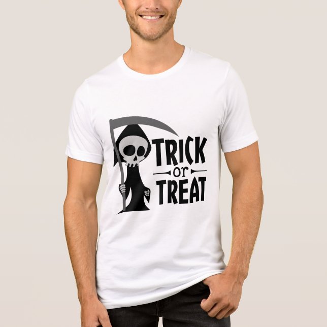 Trick oder behandelte grimmige Sensenmann | Hallow Tri-Blend Shirt (Vorderseite)