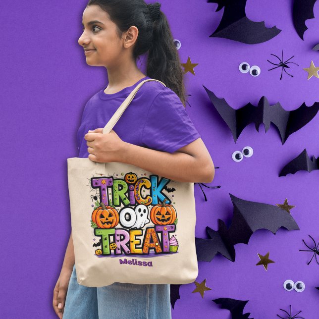 Trick oder Behandlung bunt / Custom Halloween Tragetasche (Trick or Treat colorful / Custom Halloween Tote Bag)