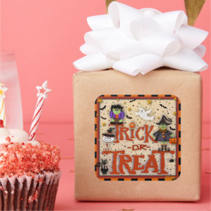 Trick oder Behandlung Halloween, das Monster-Inspi Quadratischer Aufkleber