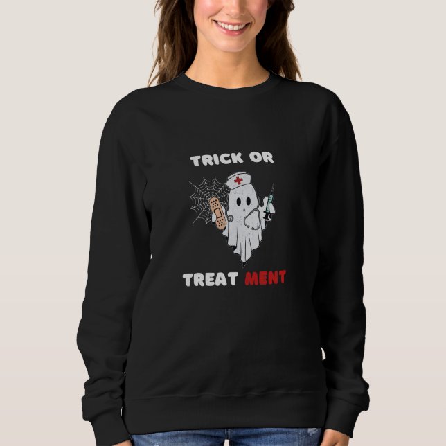 TRICK ODER BEHANDLUNG HALLOWEEN GHOST NURSE SWEATSHIRT (Vorderseite)