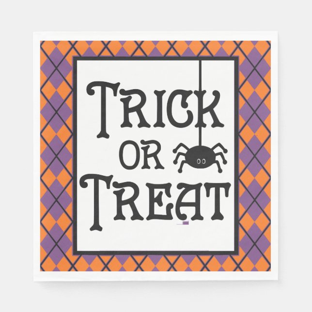 Trick oder Behandlung mit Spiderweb Orange & Black Serviette (Vorderseite)