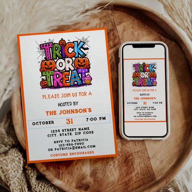 TRICK ODER BEHANDLUNG | Niedliches Halloween-Bash- Einladung (Von Creator hochgeladen)