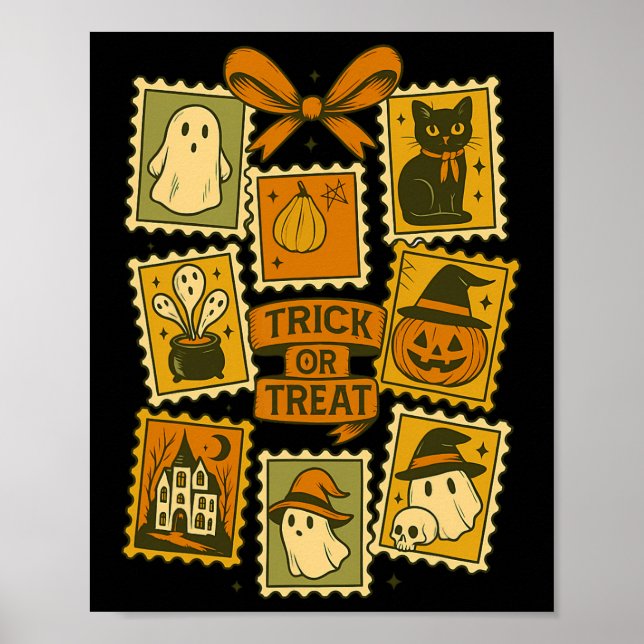 Trick oder Behandlung Vintagen Halloween Retro Pos Poster (Vorne)