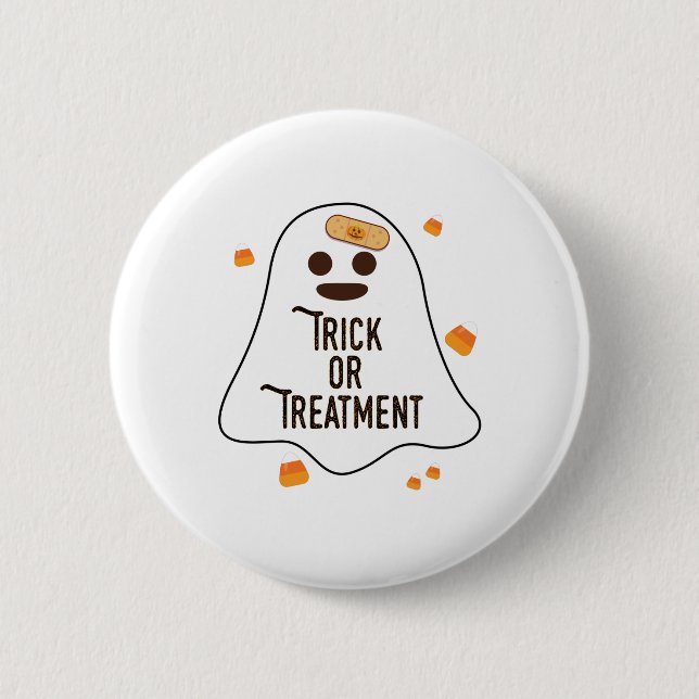 Trick oder Behandlung von Arzt und Krankenschweste Button (Vorderseite)