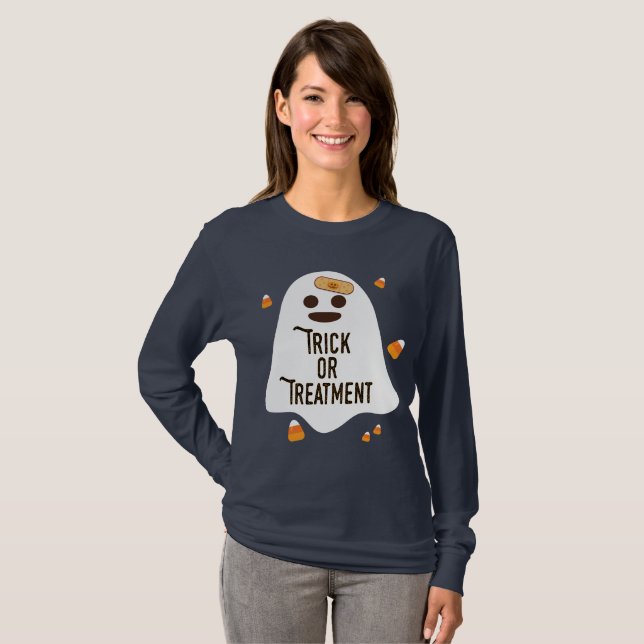 Trick oder Behandlung von Arzt und Krankenschweste T-Shirt (Vorne ganz)