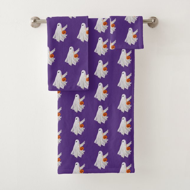 Trick oder Behandlung von Geist mit Kürbiskandy Ei Badhandtuch Set (Insitu)