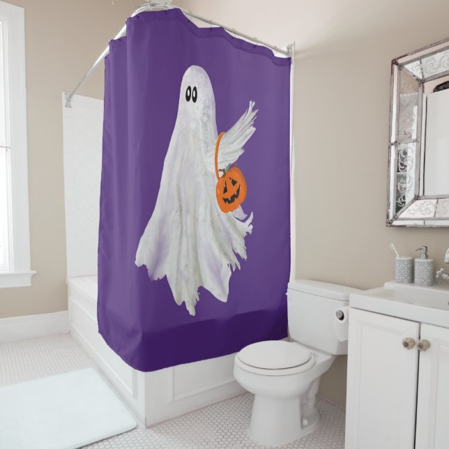 Trick oder Behandlung von Geist mit Kürbiskandy Ei Duschvorhang (Beispiel)