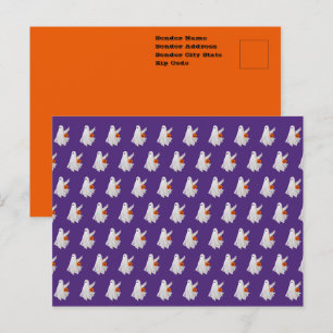 Trick oder Behandlung von Geist mit Kürbiskandy Ei Postkarte