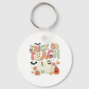 Trick oder binden Halloween Lehrer Groovy Retro Pu Schlüsselanhänger