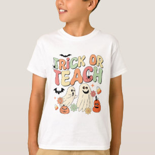 Trick oder binden Halloween Lehrer Groovy Retro Pu T-Shirt