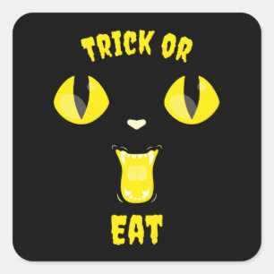 Trick oder essen Funny Halloween Hungerkatze Quadratischer Aufkleber