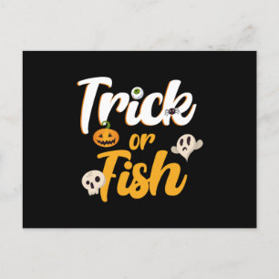 Trick oder Fisch Kürbiskürbis Halloween Schädelges Postkarte