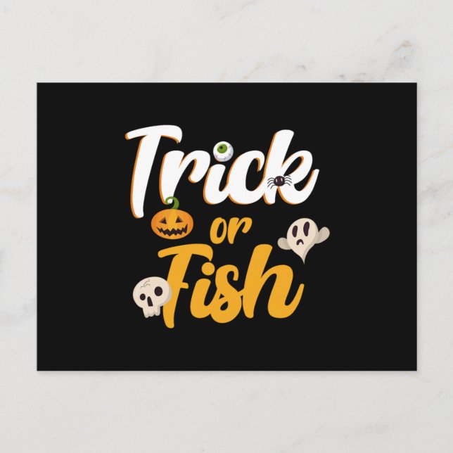 Trick oder Fisch Kürbiskürbis Halloween Schädelges Postkarte (Vorderseite)
