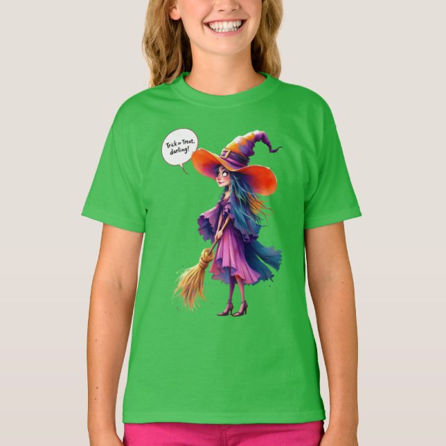 Trick oder geil, Liebling! Hexe mit Besen, Halle T-Shirt (Vorderseite)