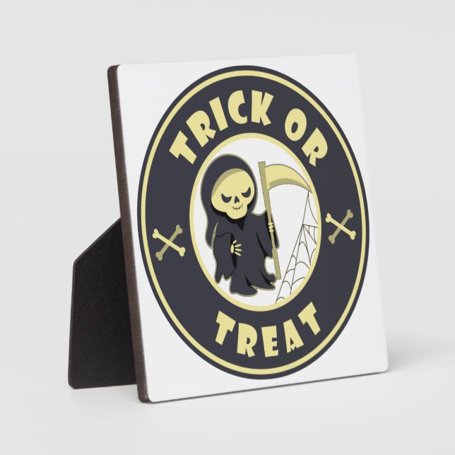 Trick oder Leckerbissen Halloween grimmigem Sensen Fotoplatte (Vorderseite)