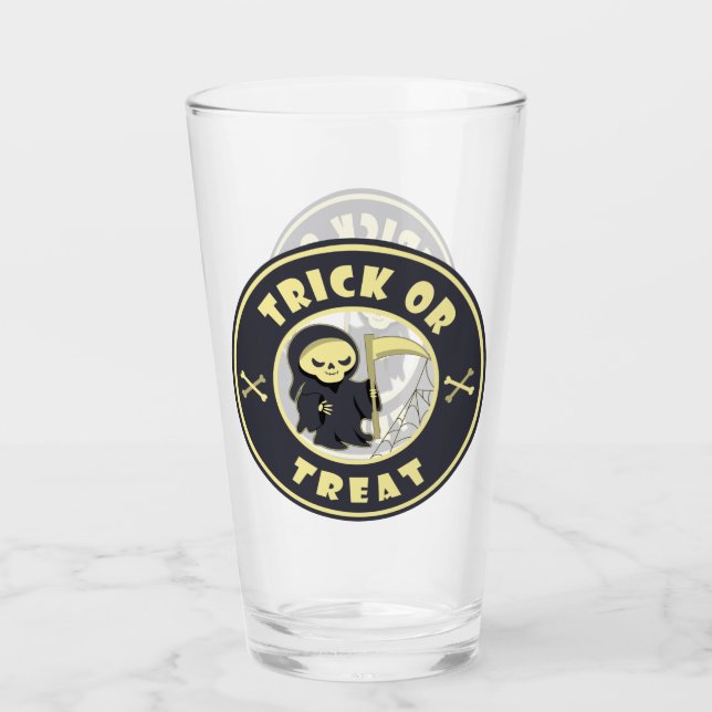 Trick oder Leckerbissen Halloween grimmigem Sensen Glas (Vorderseite)