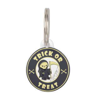 Trick oder Leckerbissen Halloween grimmigem Sensen Haustiermarke