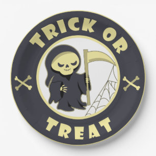 Trick oder Leckerbissen Halloween grimmigem Sensen Pappteller