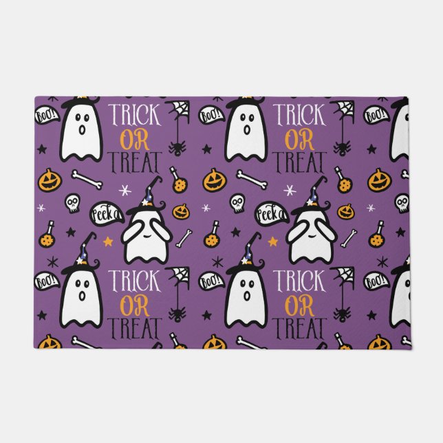 Trick-oder Leckerei-flüchtiger Blick ein Boo! Fußmatte (Vorderseite)