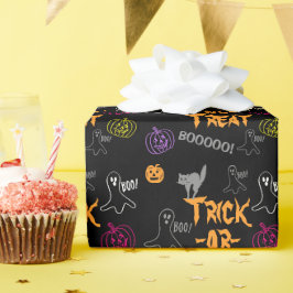 Trick-oder-Leckerei Halloween Pumpkin Ghost Cat Geschenkpapier