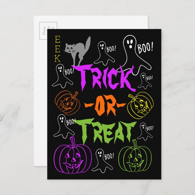Trick-oder-Leckerei Halloween Thema Pumpkin Ghost  Postkarte (Vorne/Hinten)