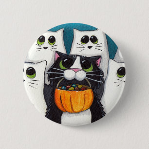 Trick-oder Leckerei-Halloweenkatze und -geister Button