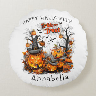 Trick oder Leckereien Ich Halloween Pumpkin Rundes Kissen