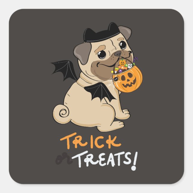 Trick oder Leckereien Mops Kostüm Quadratischer Aufkleber (Vorderseite)