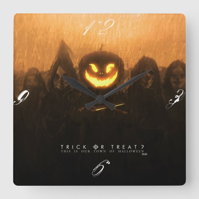 Trick- oder Leckereihalloween-Wanduhr Quadratische Wanduhr (Vorderseite)