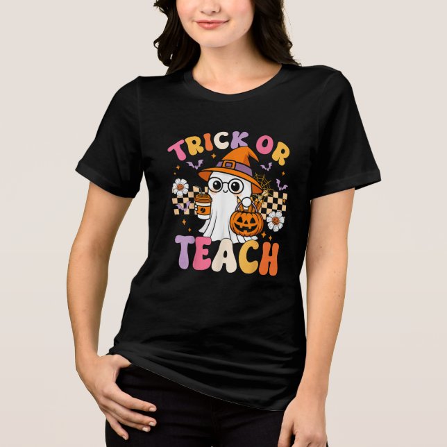 Trick oder lehre Niedliche Ghost-Kaffeepumpen Tri-Blend Shirt (Vorderseite)