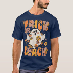 Trick oder lehren Groovy Ghost Vintage Blume Schwe T-Shirt