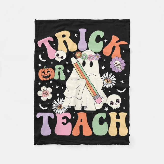 Trick oder lehren Niedlich Teacher Halloween Retro Fleecedecke (Vorderseite)