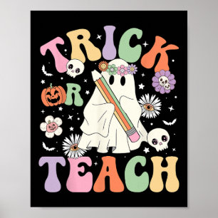 Trick oder lehren Niedlich Teacher Halloween Retro Poster