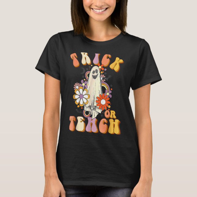 Trick oder lehren Retro Groovy Lehrer Halloween Fl T-Shirt (Vorderseite)