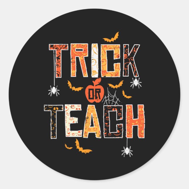 Trick oder lehren Retro Halloween Lehrerin Frauen  Runder Aufkleber (Vorderseite)