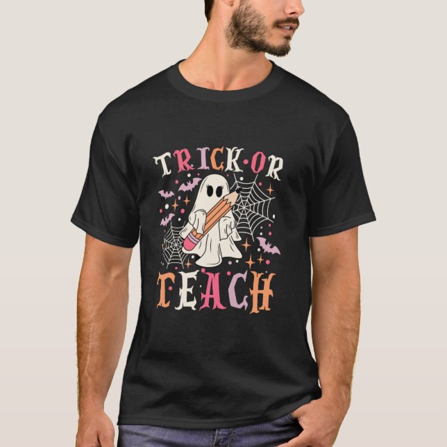Trick oder lehren Retro Lehrer Halloween Retro Gei T-Shirt (Vorderseite)