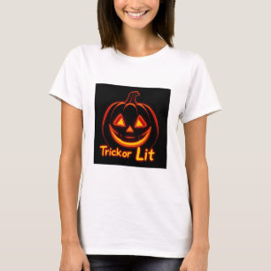 Trick oder Lit - Neon Pumpkin Face Halloween T-Shirt