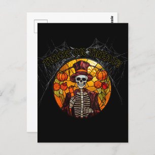 Trick oder Lust? Halloween, Buntglas Postkarte