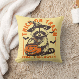 Trick oder Müll Funny Raccoon Halloween Vintag Kissen
