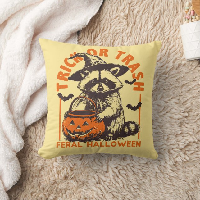 Trick oder Müll Funny Raccoon Halloween Vintag Kissen (Decke)