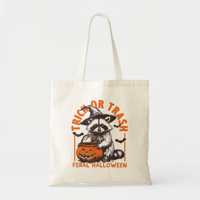 Trick oder Müll Funny Raccoon Halloween Vintag Tragetasche (Vorne)