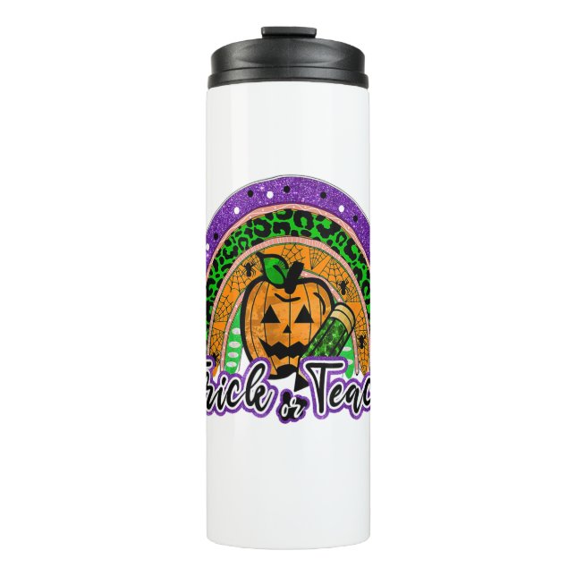 Trick oder Teach Funny Rainbow Pumpkin Lehrer Hall Thermosbecher (Vorderseite)