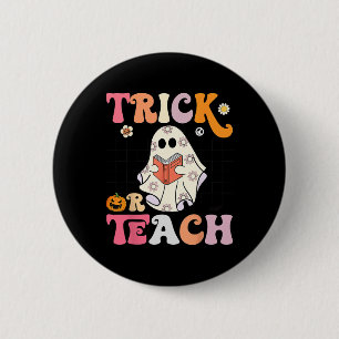 Trick oder Teach Groovy Halloween Retro Floral Gho Button