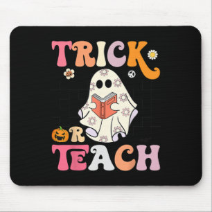 Trick oder Teach Groovy Halloween Retro Floral Gho Mousepad