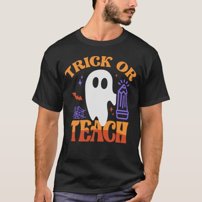 Trick oder Teach - Groovy Retro Halloween T-Shirt (Vorderseite)