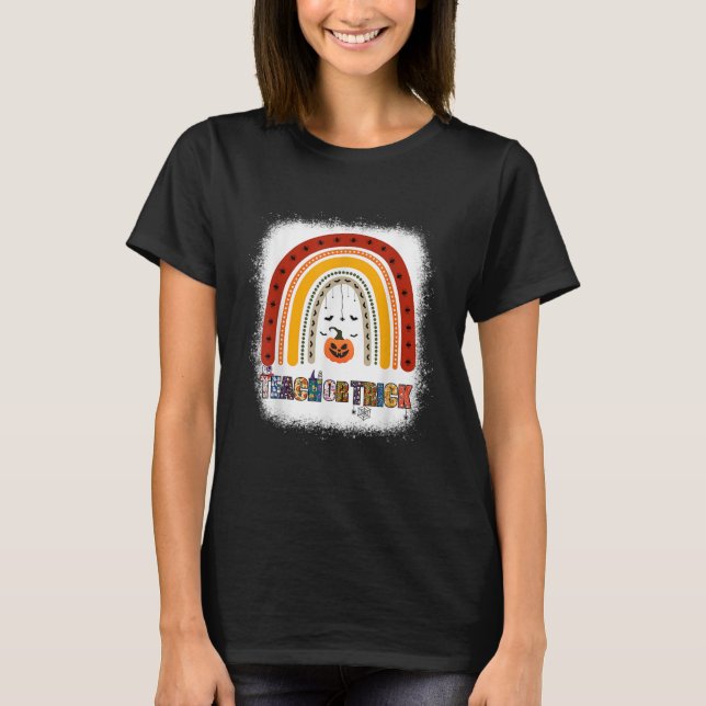 Trick oder Teach Leopard Regenbogenlehrer Hallowee T-Shirt (Vorderseite)
