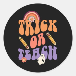 Trick oder Teach Retro Fall Halloween Kostüme Teac Runder Aufkleber
