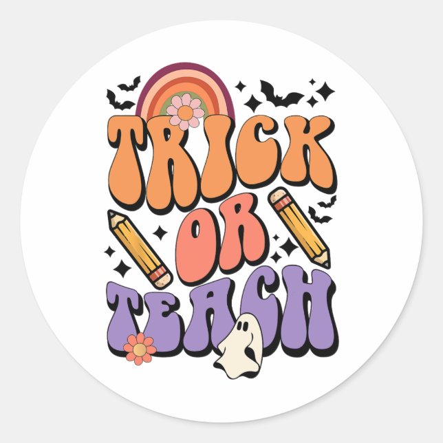 Trick oder Teach Retro Fall Halloween Kostüme Teac Runder Aufkleber (Vorderseite)